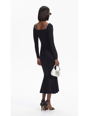 Kristal Taş Detaylı Fitilli Tasarım Siyah Triko Elbise