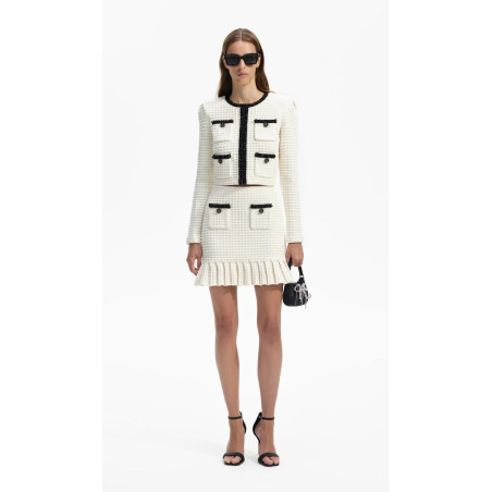 Siyah Şeritli Cepli Tasarım Triko Etek