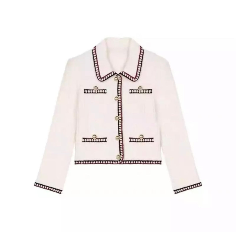 Gold Düğme Detaylı Tasarım Beyaz Ceket