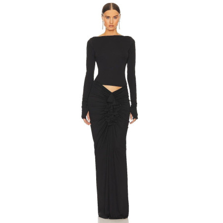 Siyah Top ve Drapeli Maksi Etek Takım