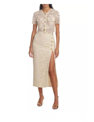 Düğmeli Cepli Dantel Tasarım Bluz