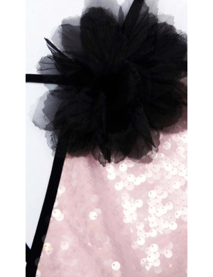 Gül Detaylı Somon Renk Payetli Mini Elbise