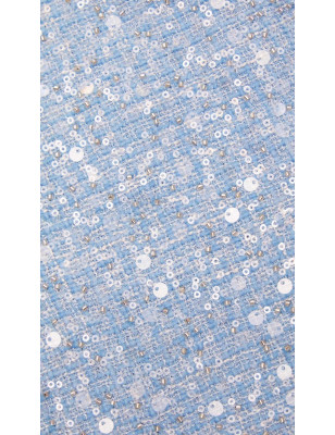 Yakası Kristal Taşlı Pullu Tasarım Tüvid Bluz