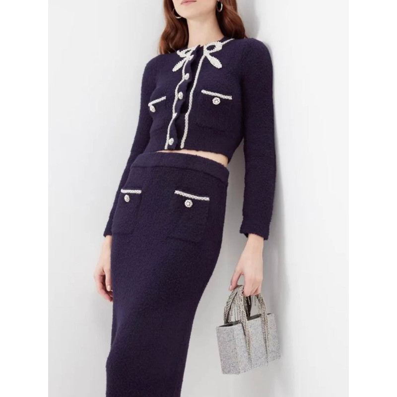 İnci İşlemeli Kurdeleli Tasarım Triko Hırka