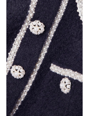 İnci İşlemeli Kurdeleli Tasarım Triko Hırka