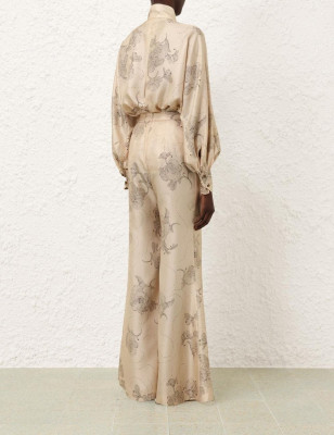 Boyundan Bağlamalı Desenli İpek Premium Gömlek