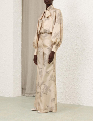 Boyundan Bağlamalı Desenli İpek Premium Gömlek