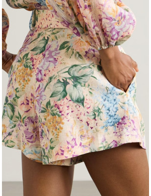 %100 Keten Çiçek Desenli Rattan Kemerli Premium Takım