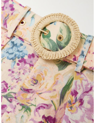 %100 Keten Çiçek Desenli Rattan Kemerli Premium Takım