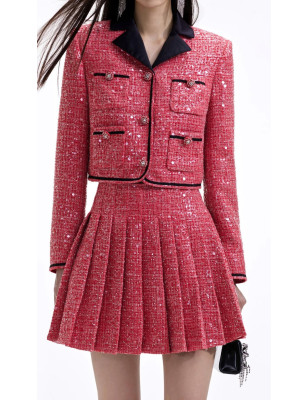 Siyah Yakalı Cepli Pullu Tasarım Tüvid Ceket