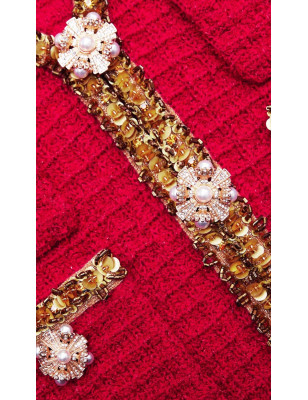 Gold Pul ve Düğme Detaylı Premium Kırmızı Ceket