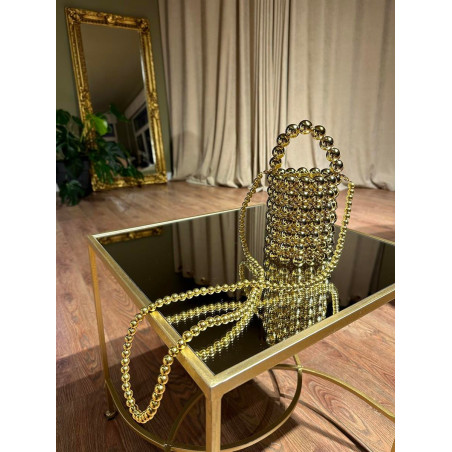 Boncuklu Silindir Gold Çanta
