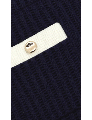 Beyaz Dikişli Gold Düğmeli Lacivert Tasarım Triko Ceket