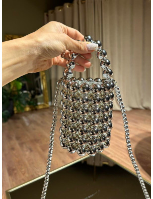Boncuklu Silindir Silver Çanta