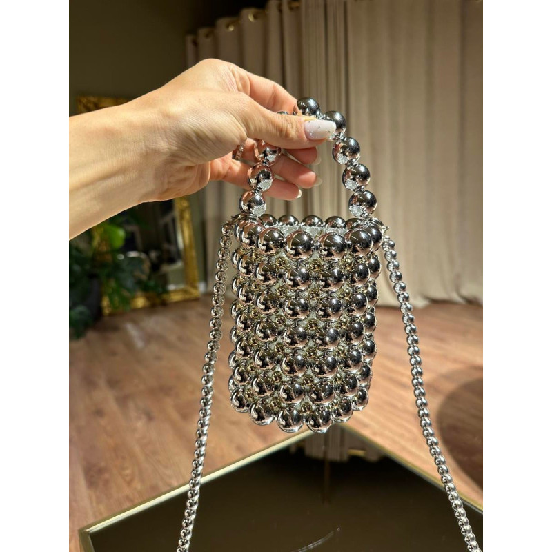 Boncuklu Silindir Silver Çanta