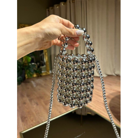 Boncuklu Silindir Silver Çanta