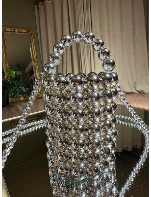 Boncuklu Silindir Silver Çanta