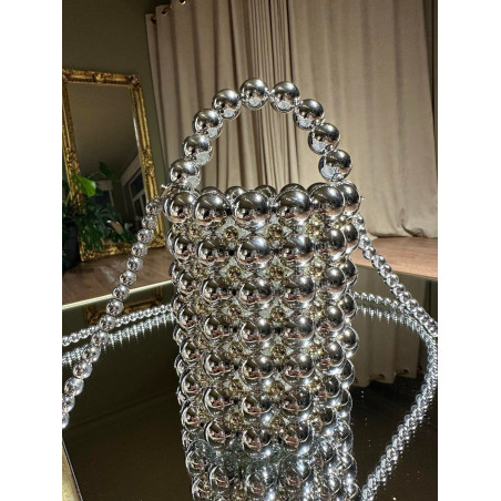 Boncuklu Silindir Silver Çanta