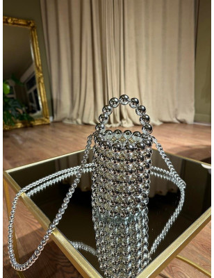 Boncuklu Silindir Silver Çanta
