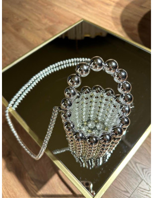 Boncuklu Silindir Silver Çanta