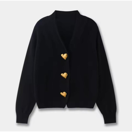 Gold Kalpli Düğmeli Siyah Hırka