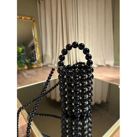 Boncuklu Silindir Siyah Çanta