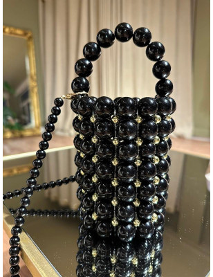 Boncuklu Silindir Siyah Çanta