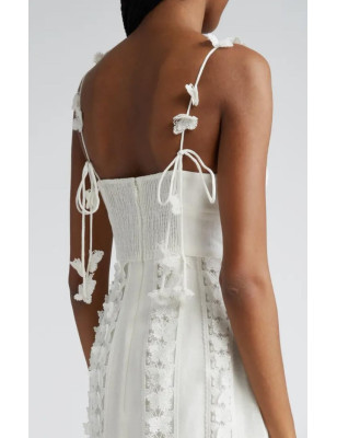 Kelebek Aplikli Askılı Maksi Premium Beyaz Elbise