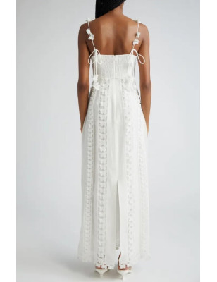 Kelebek Aplikli Askılı Maksi Premium Beyaz Elbise