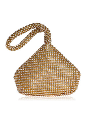 Bilezik Detaylı Kristal Taşlı Gold Çanta