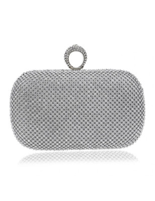 Yüzük Detaylı Kristal Taşlı Silver El Çantası