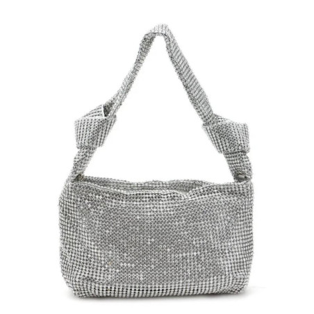 Düğüm Detaylı Kristal Taşlı Silver Kol Çantası