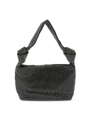 Düğüm Detaylı Kristal Taşlı Siyah Çanta