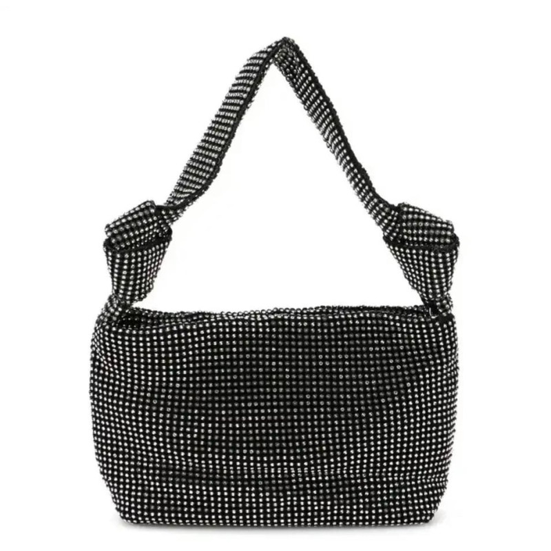 Düğüm Detaylı Kristal Taşlı Siyah Çanta