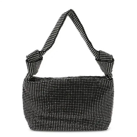 Düğüm Detaylı Kristal Taşlı Siyah Çanta