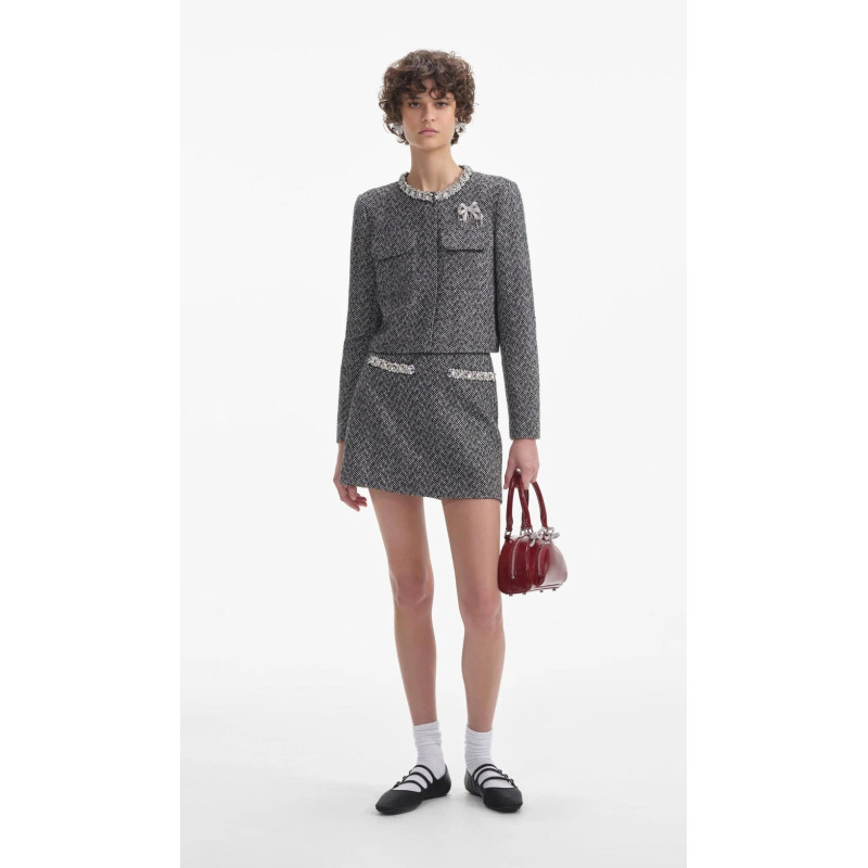 Pul Detaylı Kazayağı Desenli Tasarım Ceket