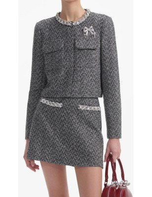 Pul Detaylı Kazayağı Desenli Tasarım Ceket