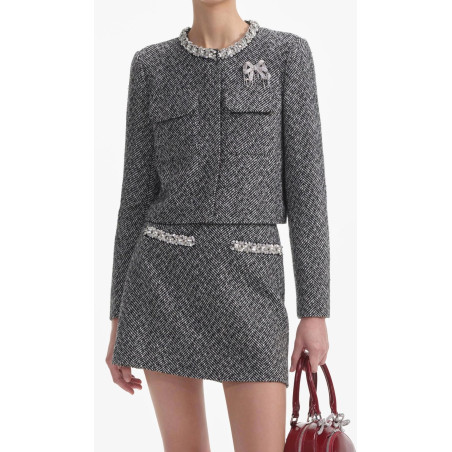 Pul Detaylı Kazayağı Desenli Tasarım Ceket