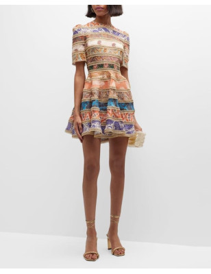 Patchwork Desenli Kısa Kollu Premium Mini Elbise