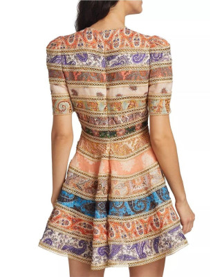 Patchwork Desenli Kısa Kollu Premium Mini Elbise