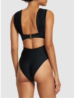 İnci Aksesuarlı Cut Out Siyah Tasarım Mayokini