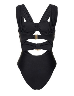 İnci Aksesuarlı Cut Out Siyah Tasarım Mayokini