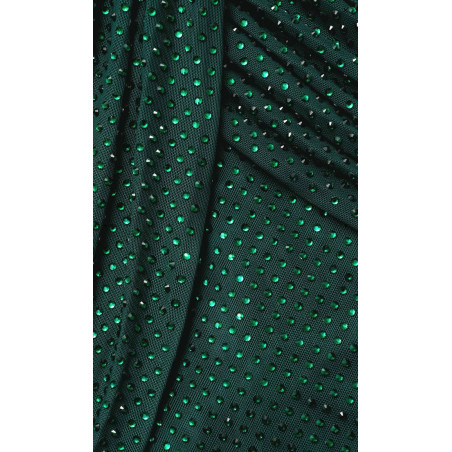 Uzun Kollu Kristal Taşlı Premium Yeşil Elbise