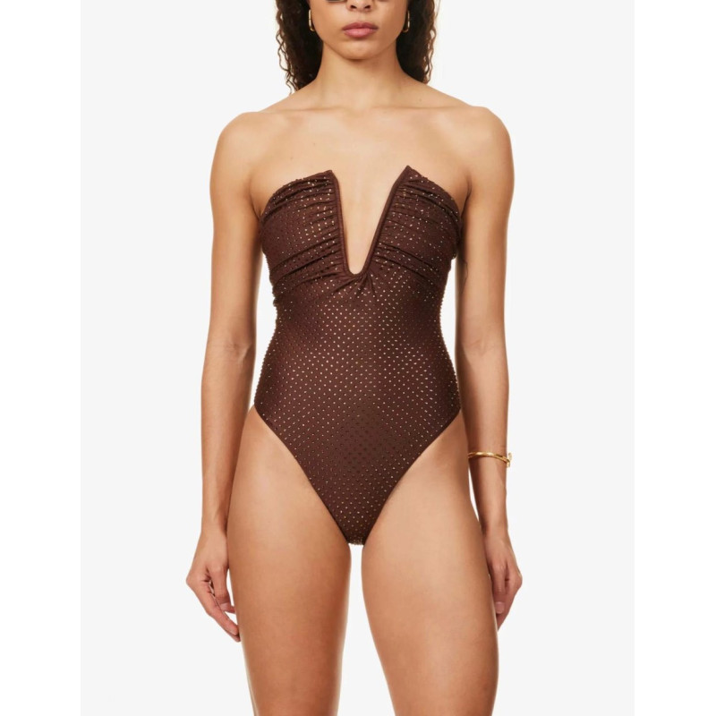 Kristal Taşlı Kahverengi Tasarım Mayo