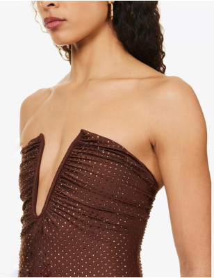 Kristal Taşlı Kahverengi Tasarım Mayo