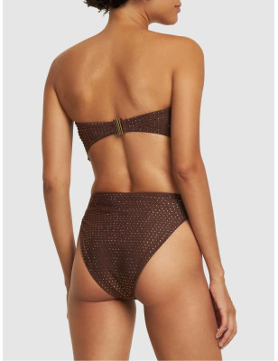 Kristal Taşlı Kahverengi Tasarım Bikini Takım