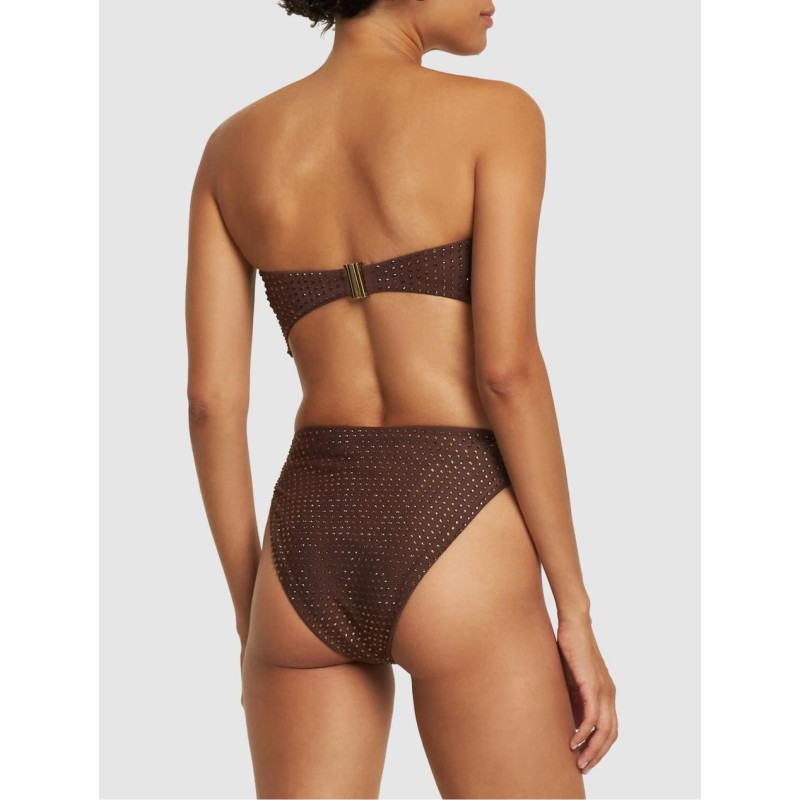 Kristal Taşlı Kahverengi Tasarım Bikini Takım