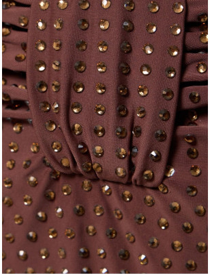 Kristal Taşlı Kahverengi Tasarım Bikini Takım