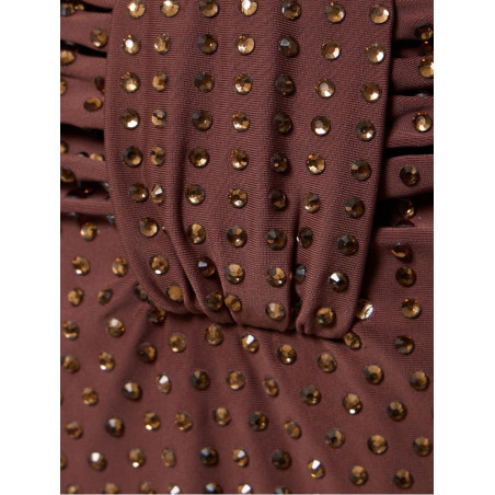 Kristal Taşlı Kahverengi Tasarım Bikini Takım