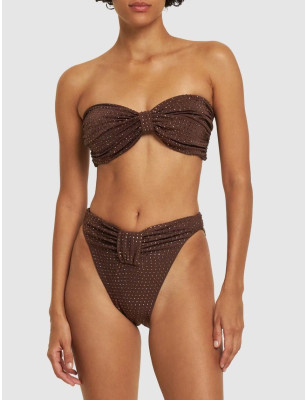 Kristal Taşlı Kahverengi Tasarım Bikini Takım